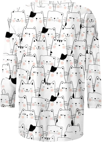 Vista 5 de Camiseta de verano a la moda para mujer, manga 34, cuello redondo, linda camiseta gráfica de gato y perro, blusa elegante casual ajustada