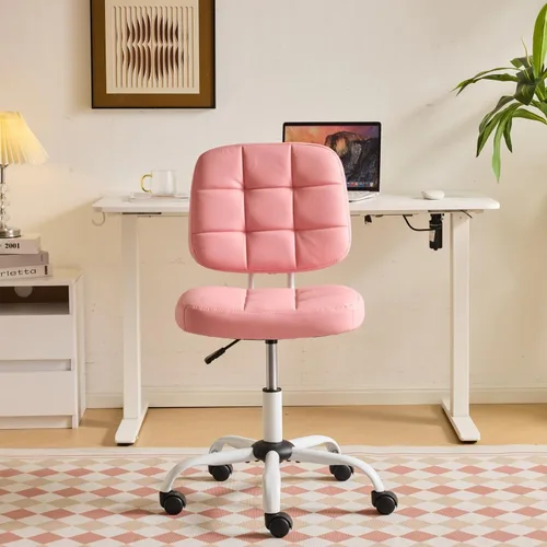 Vista 14 de VINGLI Silla de escritorio compacta y pequeña, linda silla sin brazos con ruedas, silla de tocador con respaldo bajo, silla de tarea ajustable