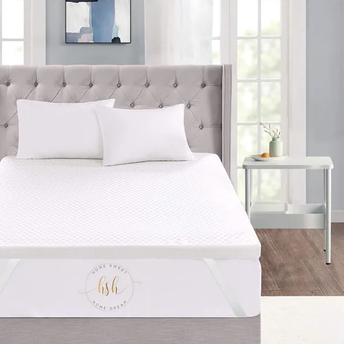 Vista 2 de Home Sweet Home - Cubrecolchón de espuma viscoelástica de 3 pulgadas con revestimiento acolchado de bambú hipoalergénico extraíble para un fácil