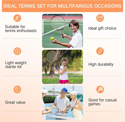 Vista 5 de 6 Pcs Tennis Rackets for Adult Recreational 6 Players 27'' Tennis Racket Set with 3 Balls Lightweight Tennis Rackets for Tennis Training Beginner