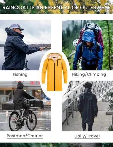 Vista 9 de COOFANDY Chubasquero largo para hombre, chaqueta impermeable para exteriores, con capucha