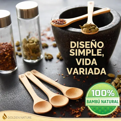 Vista 7 de Juego de cucharas de bambú (5 unidades), cucharaditas de cocina pequeñas, pequeñas cucharas de madera perfectas para azúcar, especias, condimentos