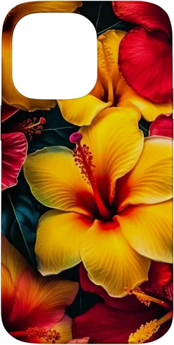 Vista 21 de Hawaiian Tropical Yellow Red Hibiscus Plumeria Case for iPhone 17