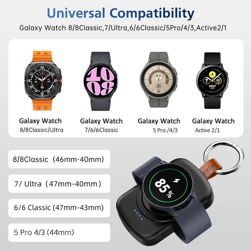 Vista 4 de Cargador portátil para Samsung Galaxy Watch, cargador portátil de 1800 mAh para Samsung Galaxy Watch 8/8 Classic/7/Ultra/6/6 Classic/5/5 Pro/4/3