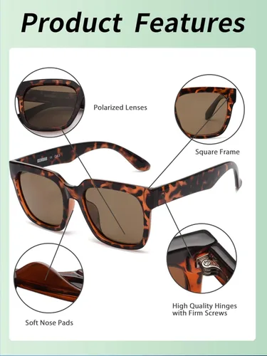 Vista 4 de GLINDAR Gafas de sol polarizadas cuadradas retro para mujeres y hombres UV400