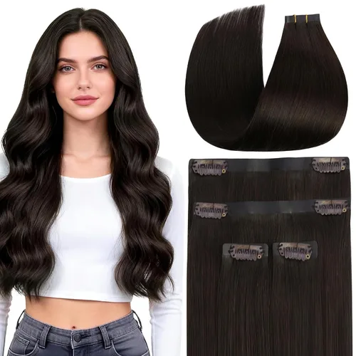 Vista 16 de Full Shine Extensiones de Cabello Rubio con Clip Reflejos Cabello Humano Extensiones con Clip Rubio Ceniza Mezcla Rubio Decolorado PU Extensiones