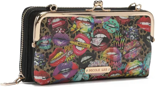 Vista 3 de Nicole Lee Billetera cruzada cruzada con estampado de moda de 2 piezas, cuero vegano, correa cruzada extraíble, Todas las emociones