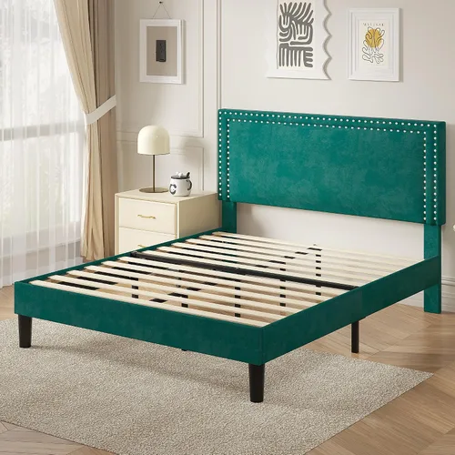 Vista 56 de VECELO Base de cama de plataforma de tamaño individual con cabecera tapizada de altura ajustable, base de colchón moderna, soporte de listones