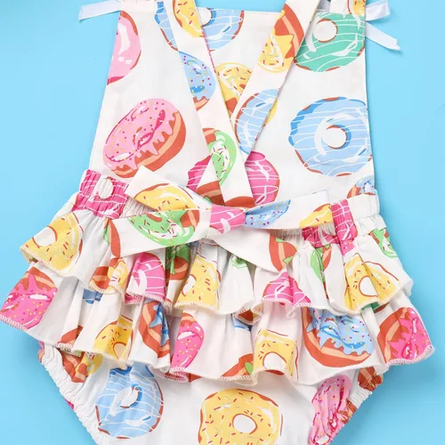 Vista 5 de IBTOM CASTLE Traje de bebé niña de primer cumpleaños princesa sin mangas sin espalda mameluco verano pastel traje con diadema de lazo