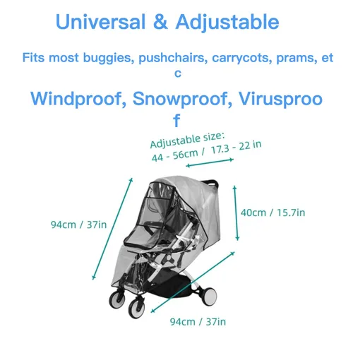 Vista 4 de Funda de lluvia para cochecito, cubierta de lluvia para moisés, cubierta de cochecito de invierno, protector universal para viajes, transpirable