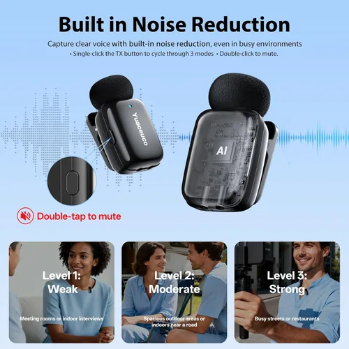 Vista 2 de Mini micrófono inalámbrico Lavalier para iPhone, iPad, Android, reducción de ruido y silencio, funda de carga de 33 horas, cambiador de voz AI