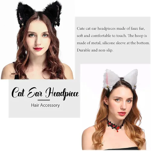 Vista 5 de Uranian Diadema de orejas de gato con campanas y orejas de neko para el cabello accesorio para el cabello de anime para cosplay de Halloween