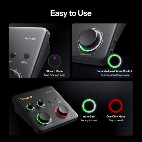 Vista 4 de MAONO P1 USB Audio Interface with 70dB Gain for PC, Phone, iPad & Guitar