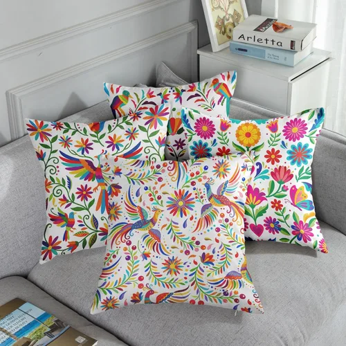 Vista 3 de Sanwarm - Juego de 4 fundas de almohada de lino, 16 x 16 pulgadas, étnica mexicana