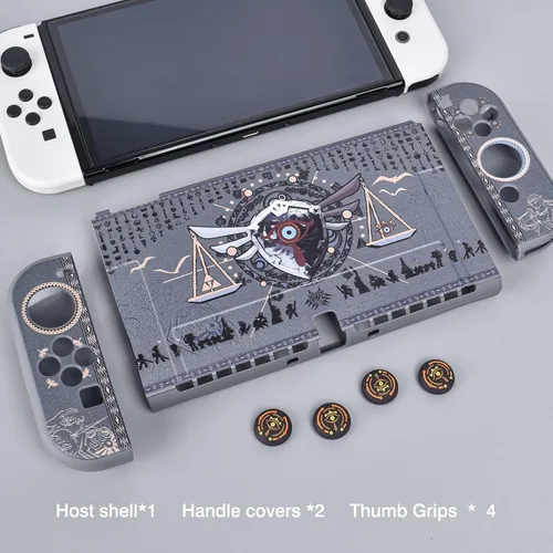 Vista 6 de DLseego Zelda Switch OLED Protective Case Silicone Soft Cover Shockproof Skin Joy Con Shell with 4PC Zelda Eye Thumb Grips Caps