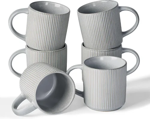 Vista 73 de famiware Juego de 4 tazas de café de 12 onzas, tazas de cerámica con asa Negro (Star-Black)