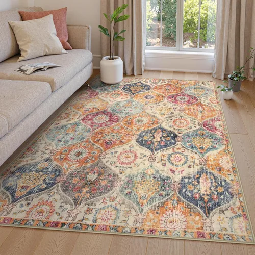 Vista 15 de Lahome - Alfombra marroquí antideslizante y lavable, pequeña alfombra oriental para dormitorio, cocina, entrada, baño, entrada, 61 x 91 cm, crema