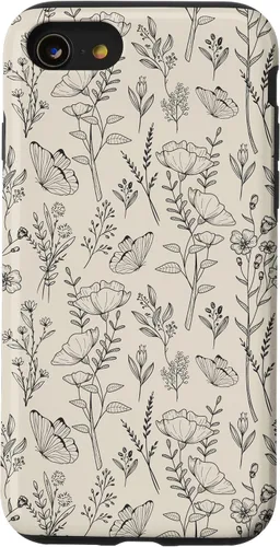 Vista 18 de Black & Cream Butterfly Meadow Botanical Wildflower Pattern Case for iPhone 17