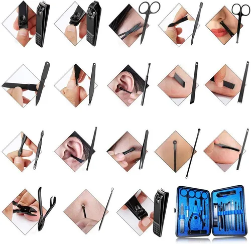 Vista 5 de Kit de manicura y pedicura 18 en 1, cortador de uñas de acero inoxidable de alta precisión, tijeras afiladas para hombres y mujeres, tijeras Azul_18