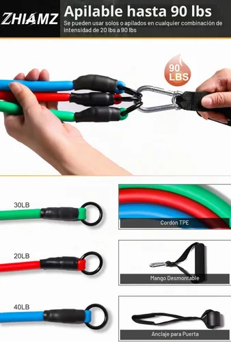 Vista 3 de Resistance Bands with Handles, Exercise Bands with Handles, Door Anchor