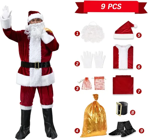 Vista 2 de Disfraz de Papá Noel de Navidad para hombre de terciopelo de lujo para adultos
