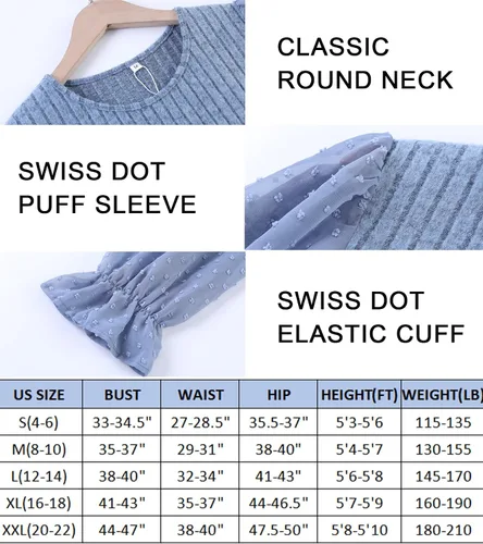 Vista 5 de OFEEFAN Blusa holgada de manga larga con cuello redondo y lunares suizos para mujer
