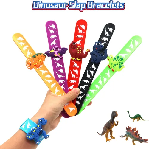 Vista 3 de Pulseras de dinosaurio para adolescentes, recuerdos de fiesta, con temática de dinosaurios, bolsas de regalos (paquete de 6) para adolescentes