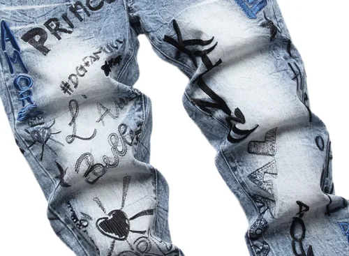 Vista 4 de Jeans ajustados para hombre, pantalones de mezclilla ajustados y estampados