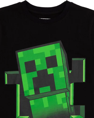Vista 3 de Minecraft Camiseta para niños Creeper Inside Black de manga corta gamer Top Negro