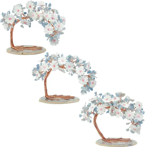 Vista 4 de Árbol de dinero con flores bordadas de cristal con base de ágata, buena suerte, Feng Shui, árbol bonsái para decoración de mesa de oficina en casa