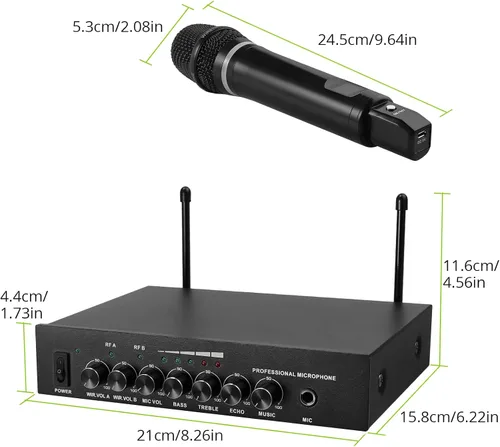 Vista 10 de LiNKFOR UHF - Sistema de micrófono recargable de mano, micrófono inalámbrico dual de metal con Bluetooth, entrada/salida RCA, salida de 0.250 in