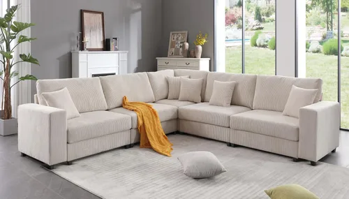Vista 16 de Anwick Sofá modular en forma de L de 117 pulgadas, moderno sofá modular de pana con otomana movible de 5 asientos, sofás seccionales convertibles