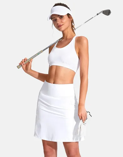 Vista 2 de SANTINY - Falda pantalón de golf de 19 pulgadas, bolsillos con cremallera, longitud hasta la rodilla, falda de tenis atlética de cintura alta