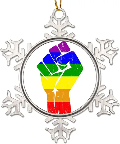 Vista 9 de Regalos de recuerdo de Navidad gay, copo de nieve de metal, decoración para árbol de Navidad, dinosaurio LGBTQ, adornos para árbol de Navidad