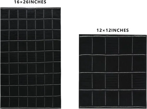 Vista 2 de Juego de toallas y paños de cocina Glynniss, juego de toallas y paños de cocina absorbentes para lavar platos, limpieza y secado, paquete de 8 Negro