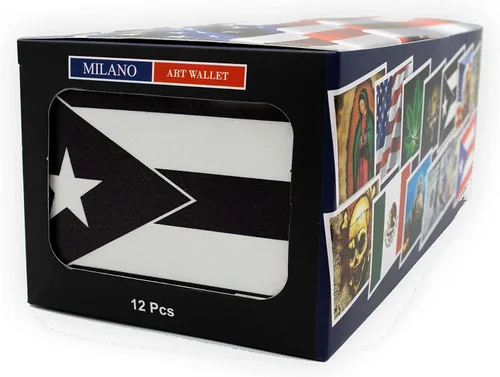 Vista 7 de Paul Walter - Billetera de cuero vegano con estampado de bandera de Puerto Rico para hombre en caja de regalo hecha a mano, el mejor regalo para él