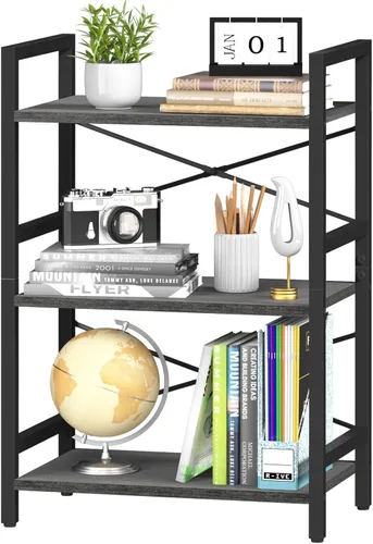 Vista 13 de Estantería de 4 niveles, estantería pequeña para libros, estantería con café baya.