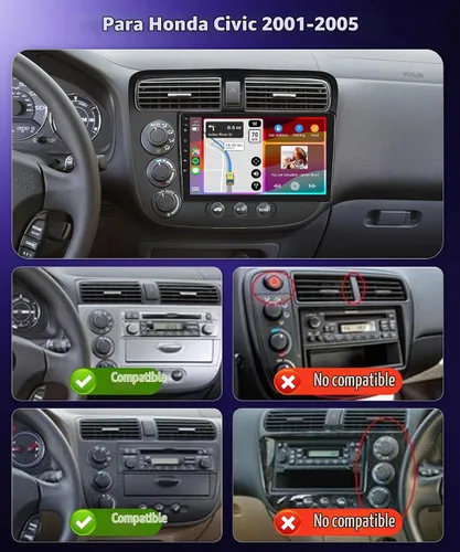 Vista 2 de Estéreo de coche para Honda Civic 2001 2002 2003 2004 2005 con Carplay Inalámbrico Android Auto MirrorLink 9 pulgadas 1280*720 P HD pantalla