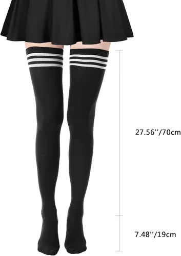 Vista 7 de DRESHOW Extra Long High Thigh Socks Striped Over Knee Thin Tights Long Stocking