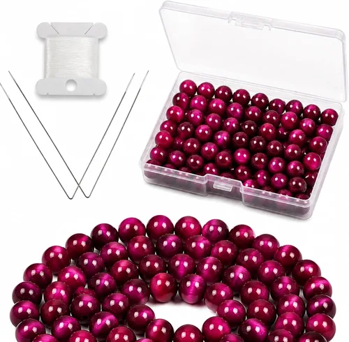 Vista 15 de Cherry Tree Collection 100 cuentas redondas de 6 mm de turquesa africana para hacer joyas Incluye caja de almacenamiento, cordón elástico
