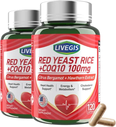 Vista 9 de Arroz de levadura roja de 2000 mg con CoQ10 100 mg - Suplemento de salud cardíaca sin citrinina con bergamota cítrica y espino - Apoya niveles