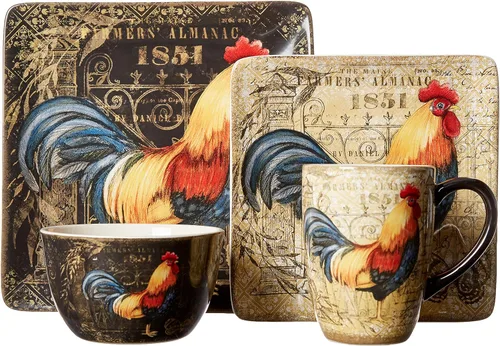 Vista 2 de Certified International Juego de vajilla Gilded Rooster de 16 piezas, servicio para 4