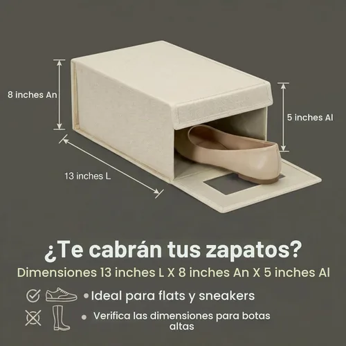 Vista 11 de Household Essentials Caja de zapatos pequeña con panel frontal transparente, resistente mezcla de poliéster, acabado crema, juego de 2