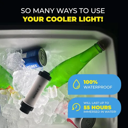 Vista 3 de SOWKT® Luz enfriadora impermeable – 55 horas de luz con una carga recargable LED – Accesorios de refrigeración compatibles con YETI, RTIC, ORCA