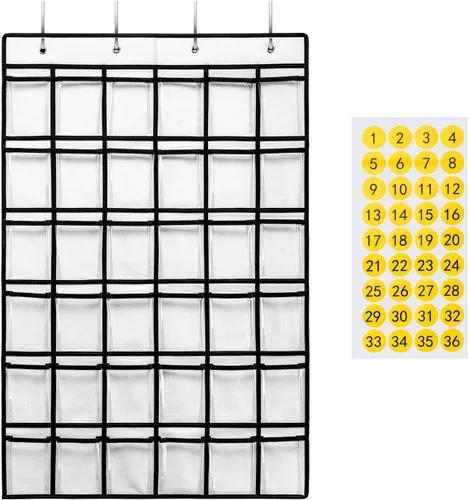 Vista 12 de SAVERHO Organizador de bolsillos con 36 bolsillos transparentes para el aula, organizador de bolsillos para sostener teléfonos celulares