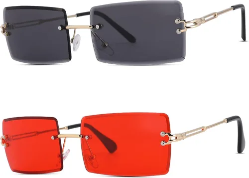 Vista 30 de Gafas de sol rectangulares para hombres/mujeres, gafas de sol pequeñas sin montura cuadrada