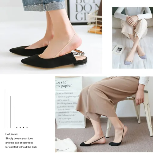 Vista 2 de LIANSHUJIA - Calcetines invisibles para mujer, 6 pares de calcetines con forro para los dedos del pie para mujer, zapatos de vestir de tacón 5-8.5