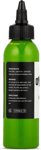 Vista 3 de Dynamic Color Lime Green Tattoo Ink, Made in USA Since 1990, 4 oz Sterilized and lot-numbered for full traceability; established American