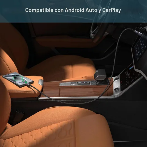 Vista 2 de Cable USB C 2 en 1 Android Auto [1.5 pies, 2 paquetes], cable de Plateado