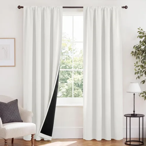 Vista 68 de NICETOWN Biscotti Beige 100% Cortinas opacas de 45" de largo para cocina, bolsillo con varilla para sótano completamente opaco, cortinas térmicas